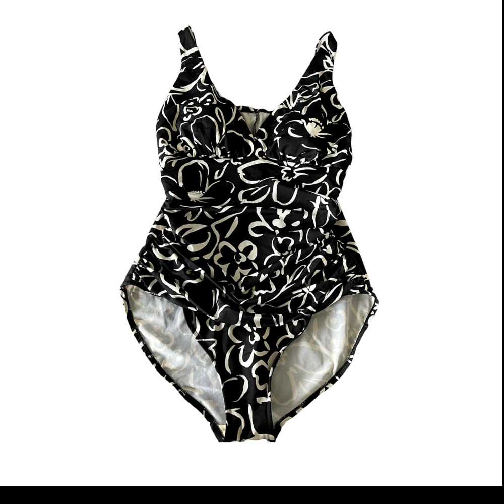 Trimshaper 16 One Piece Floral Swim Suit Black White Sexy Plus Size XL